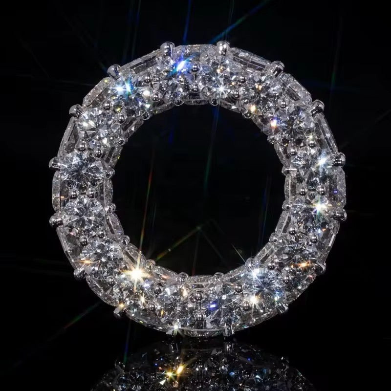 Hexagon + round cut fully set ring
