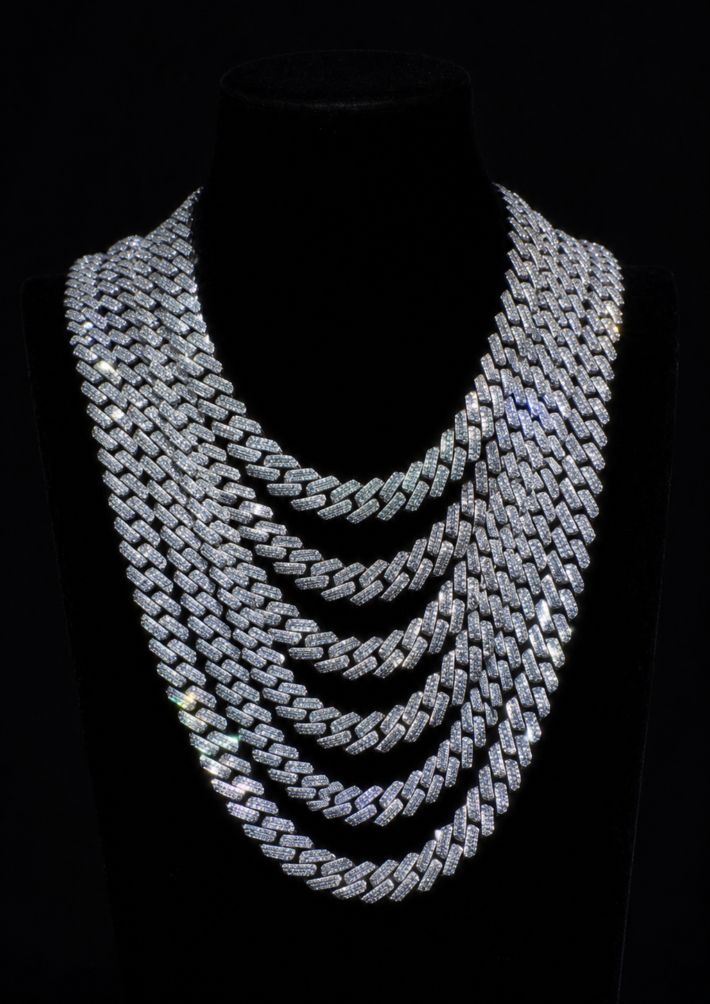 8mm, 2 Row, Moisannite and 925 silver Cuban Chain