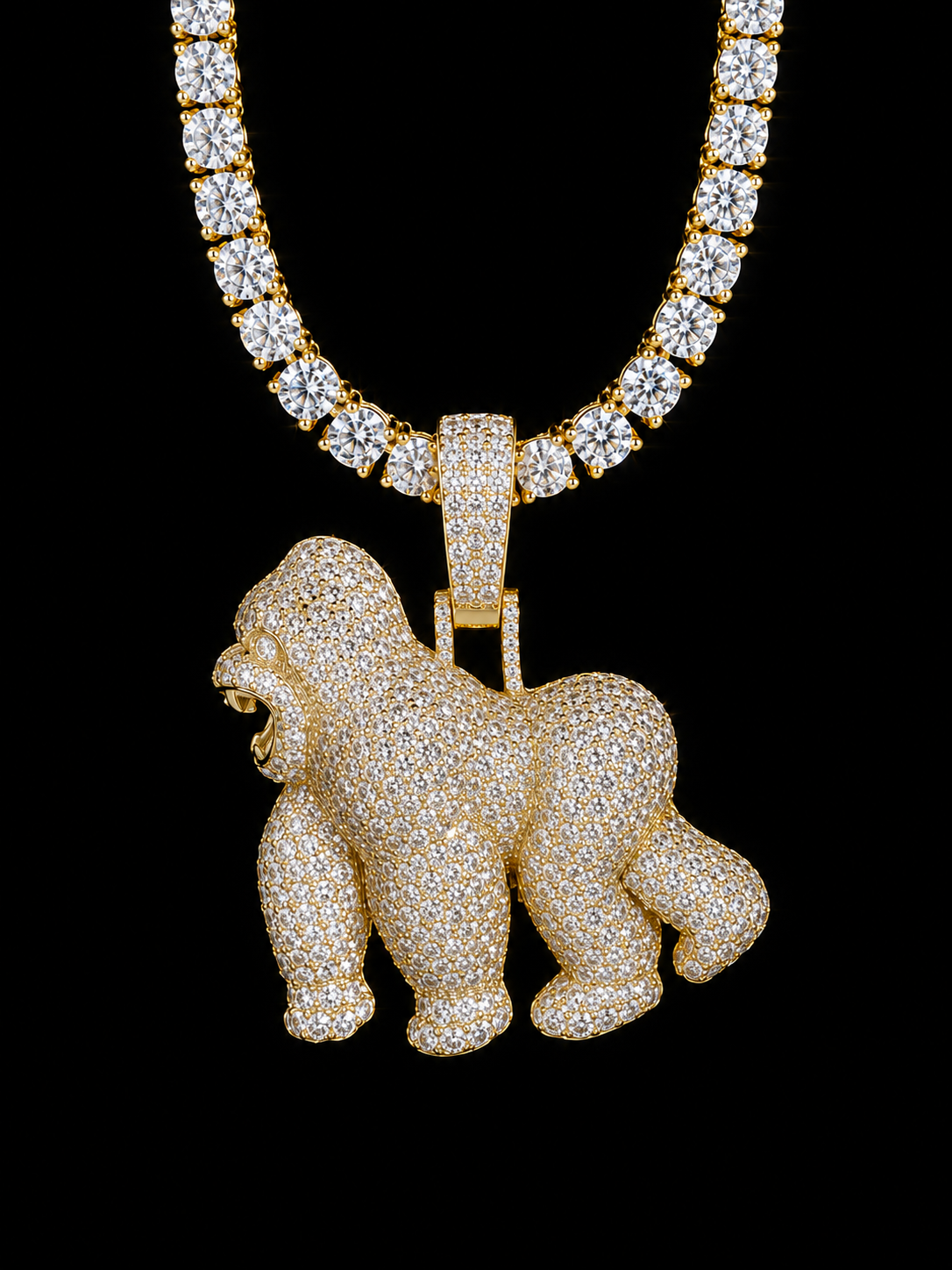 BIG GORILLA Pendant 925 silver (Gold plated) and Moisannite