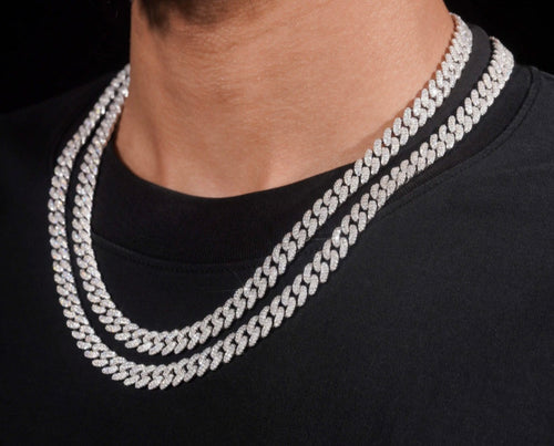 8mm, 2 Row, Moisannite and 925 silver Cuban Chain