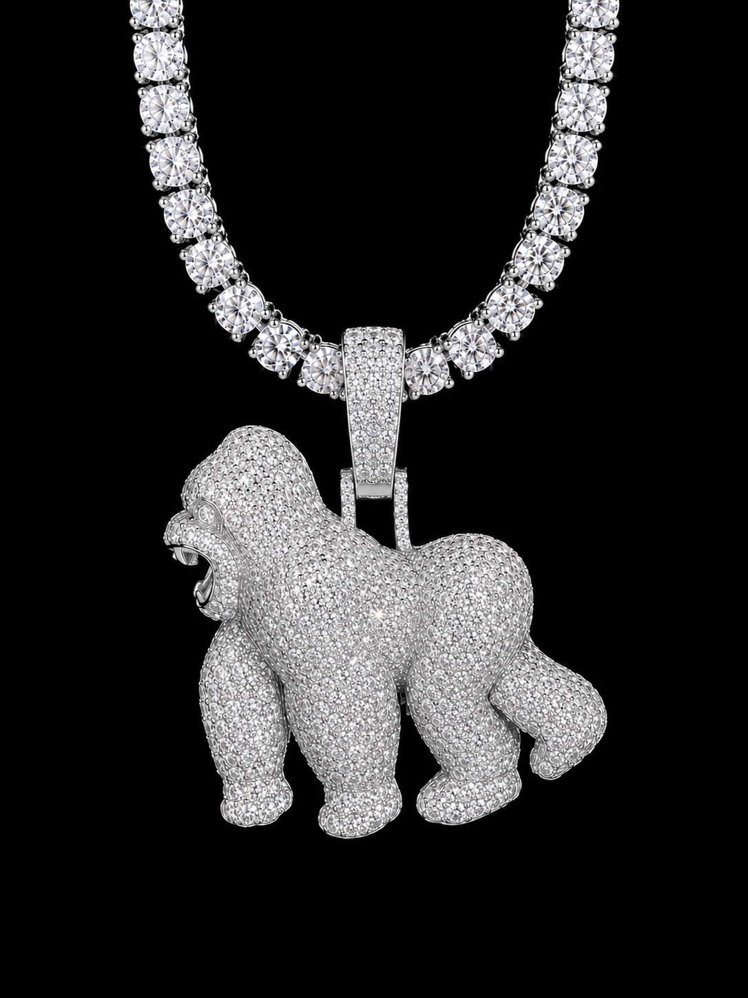 BIG GORILLA Pendant 925 silver and Moisannite