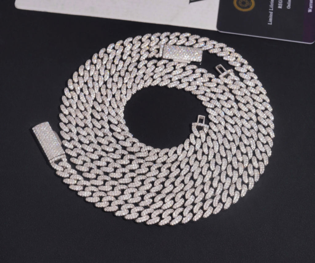 8mm, 2 Row, Moisannite and 925 silver Cuban Chain