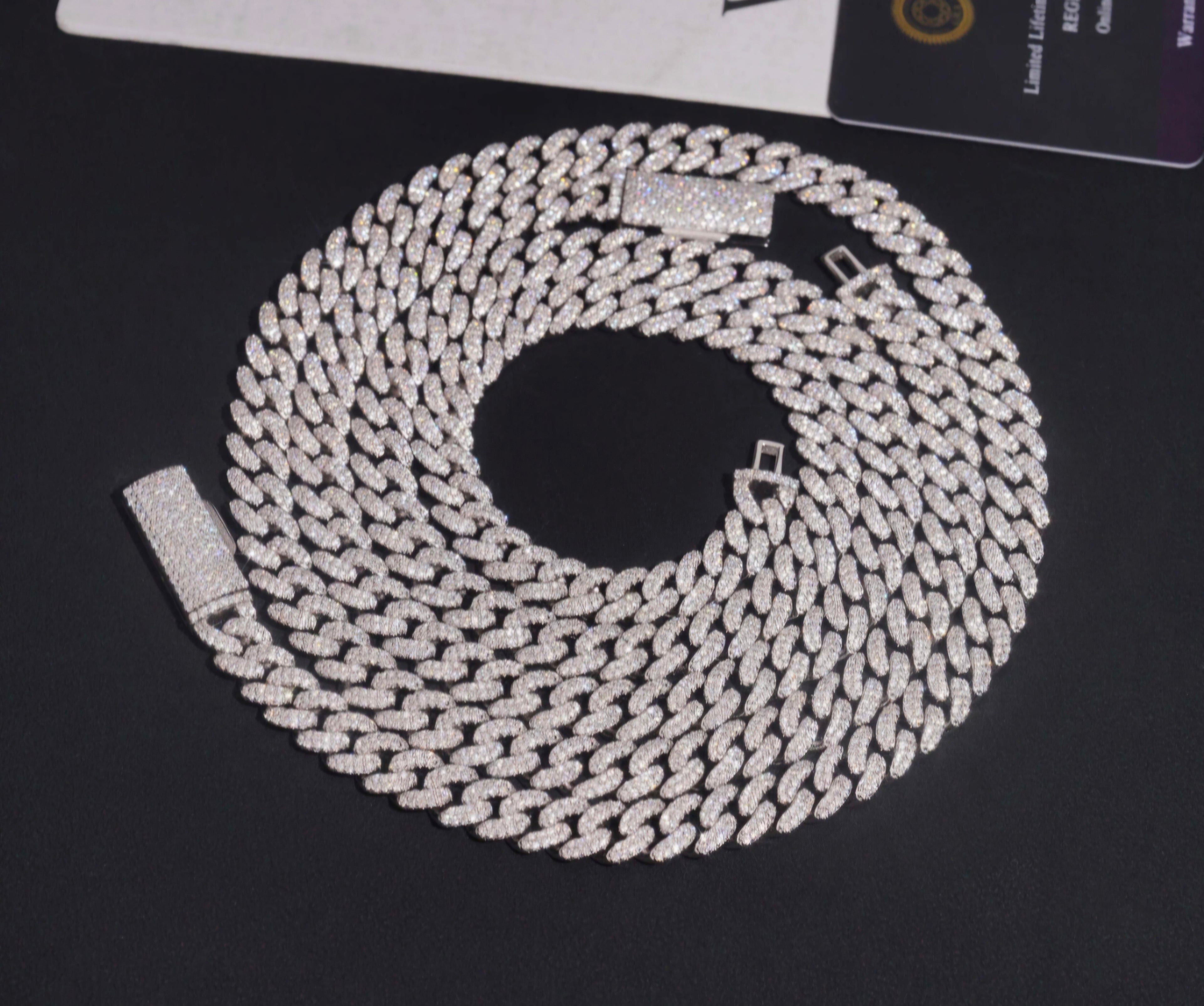 8mm, 2 Row, Moisannite and 925 silver Cuban Chain